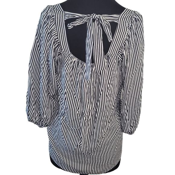 Andree By Unit Striped Boho Peasant Blouse NWT Women’s Large Tie Back - Picture 4 of 8